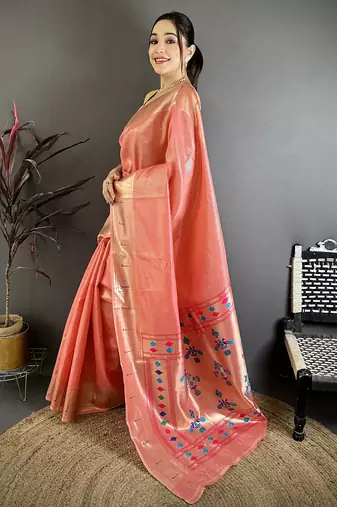 Women pink   solid tissue saree