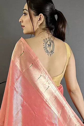 Women pink   solid tissue saree