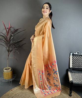 Women orange solid tissue saree 2