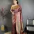 Women wine checked & floral motifs banarasi soft silk saree