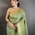 Women pista green checked & floral motifs banarasi soft silk saree