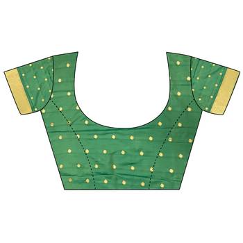 Women pista green checked & floral motifs banarasi soft silk blend saree 5