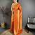 Women orange checked & floral motifs banarasi soft silk saree