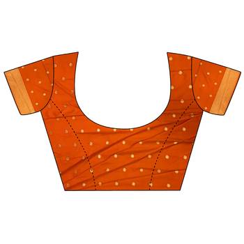 Women orange checked & floral motifs banarasi soft silk blend saree 5