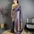 Women navy blue checked & floral motifs banarasi soft silk saree