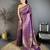 Women purple   checked & floral motifs banarasi soft silk saree