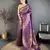 Women purple   checked & floral motifs banarasi soft silk saree