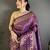 Women purple   checked & floral motifs banarasi soft silk saree