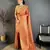 Women peach checked & floral motifs banarasi soft silk saree