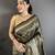 Women black with golden geometric pattern soft silk saree
