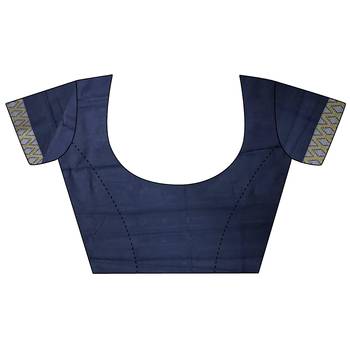 Women blue with golden geometric pattern soft silk saree 5