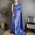 Women royal blue geometric woven design soft silk saree