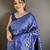 Women royal blue geometric woven design soft silk saree
