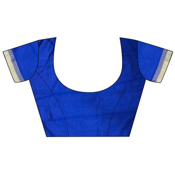 Women royal blue geometric woven design soft silk saree 5