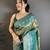 Women teal green floral design  with  copper motifs tissue silk saree