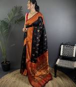 Women black nath meenakari weaves soft silk blend saree