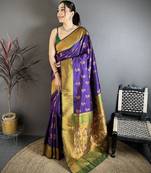 Women purple nath meenakari weaves soft silk saree