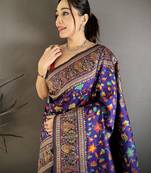 Women purple meenakari weaving pashmina silk saree