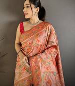 Women coral floral&paisley patterns pashmina silk saree