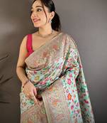 Women light blue meenakari weaving pashmina silk saree
