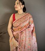 Women peach meenakari weaving pashmina silk saree