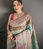 Women sky blue meenakari weaving pashmina silk saree