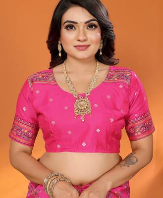 Women rani pink meenakari weaving pashmina silk blend saree 2