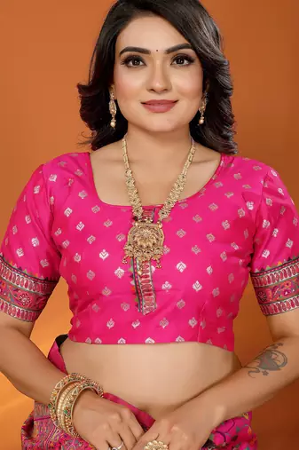 Women rani pink meenakari weaving pashmina silk saree