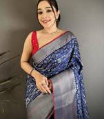 Women dark blue geometric shape banarasi silk saree
