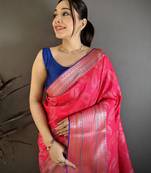 Women magenta paisley butti banarasi silk saree