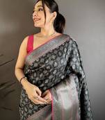 Women black geometric butta banarasi silk saree