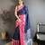 Women navy blue silver zari buttis soft silk saree