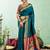 Women  teal blue peacock motifs silk blend saree