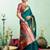 Women  teal blue peacock motifs silk blend saree