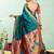 Women  teal blue peacock motifs silk blend saree