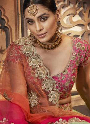 Soft Premium Net Wedding Lehenga In Green With Embroidery & Crystal Stone Work 3