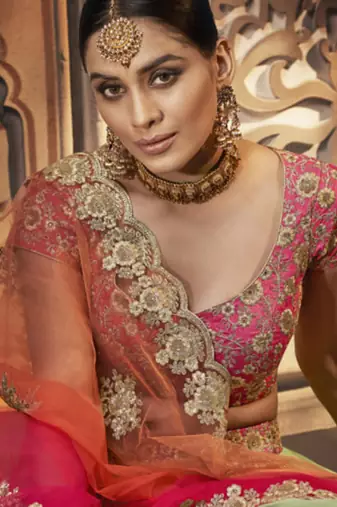 Soft Premium Net Wedding Lehenga In Green With Embroidery & Crystal Stone Work