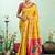 Women yellow peacock motifs silk blend saree