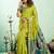 Women lime green peacock motifs silk blend saree