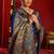 Women royal blue floral motifs silk blend saree