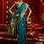 Women dark teal floral motifs silk blend saree