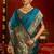 Women dark teal floral motifs silk blend saree