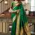 Women green peacock motifs silk blend saree