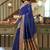 Women navy blue peacock motifs silk blend saree
