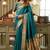 Women dark teal peacock motifs silk blend saree