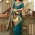 Women dark teal peacock motifs silk blend saree