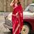 Women red geomatric shimmer chiffon saree