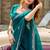 Women teal geomatric shimmer chiffon saree