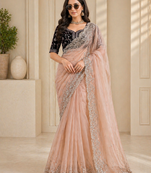 Wedding wear organza silk blend saree with embroidered velvet blouse