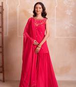 Carrot pink georgette handwork sharara set with handwork dupatta